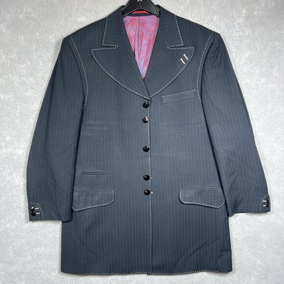 Valentino Ferrel Mens Sz 42R Italy Suit Jacket Blazer Coat Black Pinstripe